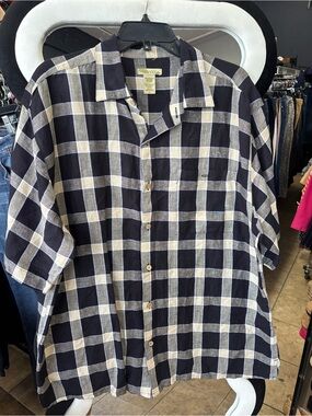 Islander black and Cream Plaid Short-Sleeve Button-Up Shirt